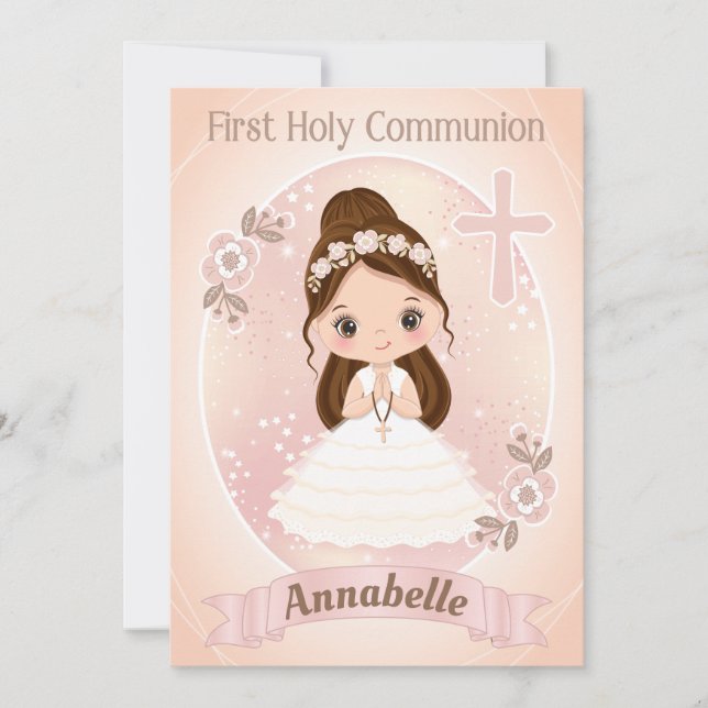 Girl First Holy Communion Invitation Card (Front)