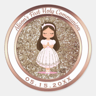 Girl First Holy Communion Metallic and Glitter Classic Round Sticker