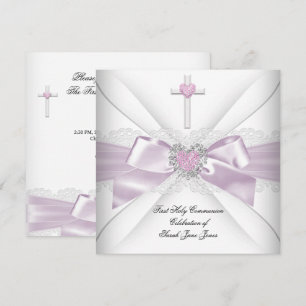 Girl First Holy Communion Pink White Heart Order Invitation