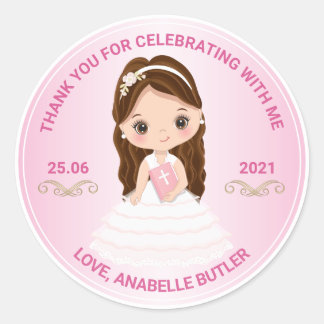 Girl First Holy Communion Thank You Round Sticker