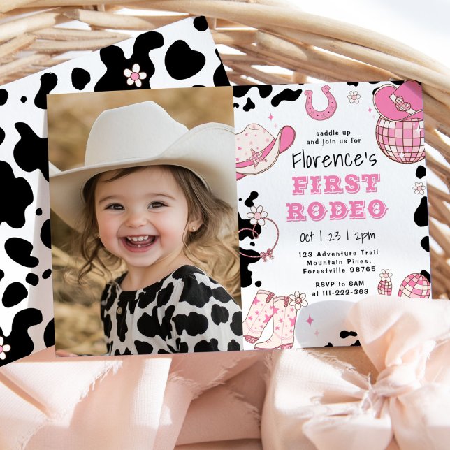 Girl First Rodeo 1st birthday party photo Invitation (Creator Uploaded)