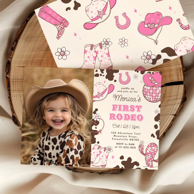 Girl First Rodeo 1st birthday party photo Invitation (Creator Uploaded)