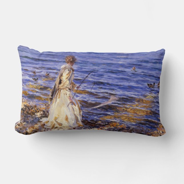 Girl Fishing (by John Singer Sargent) Lumbar Cushion (Front)