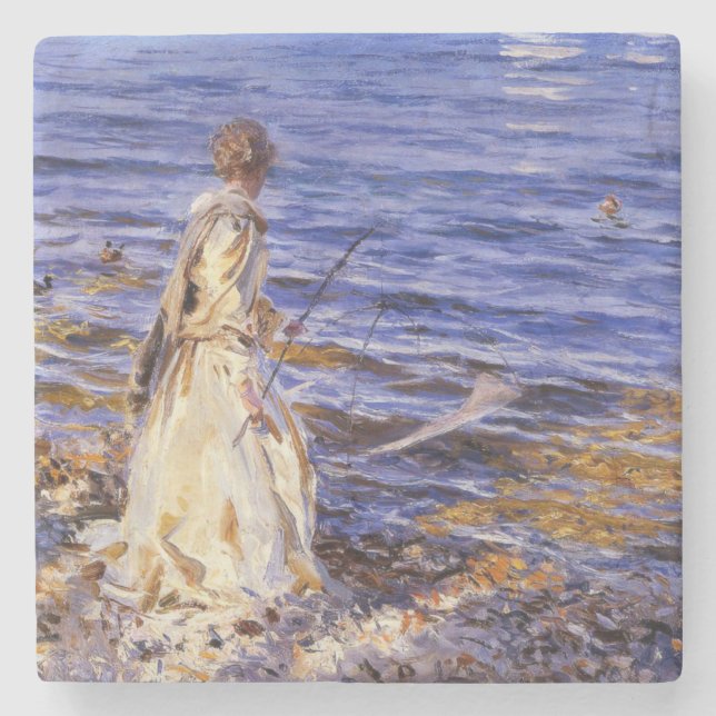 Girl Fishing (by John Singer Sargent) Stone Coaster (Front)