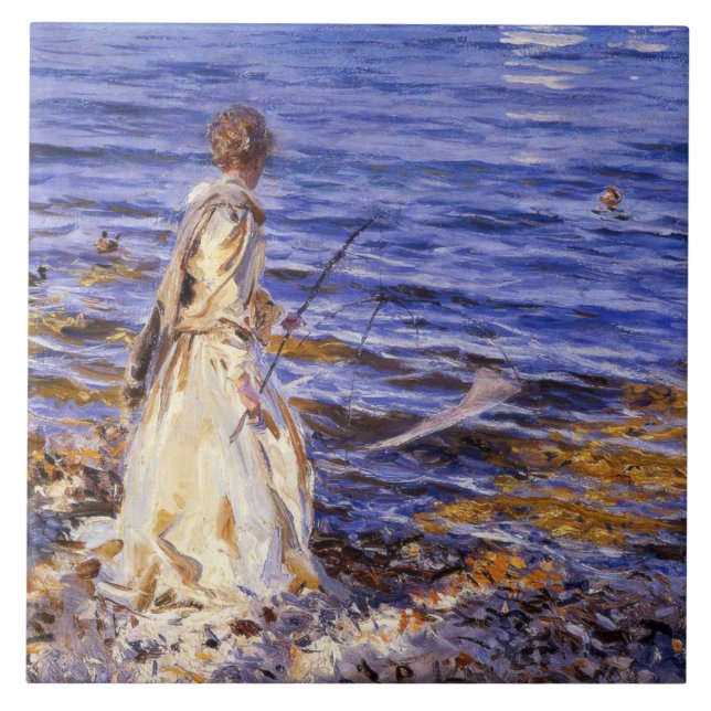 Girl Fishing (by John Singer Sargent) Tile (Front)