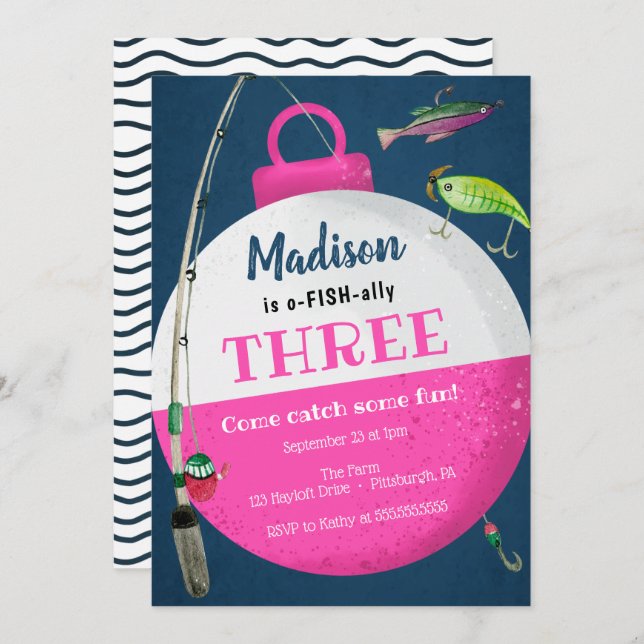 Girl Fishing O-FISH-ally Birthday Invitation (Front/Back)