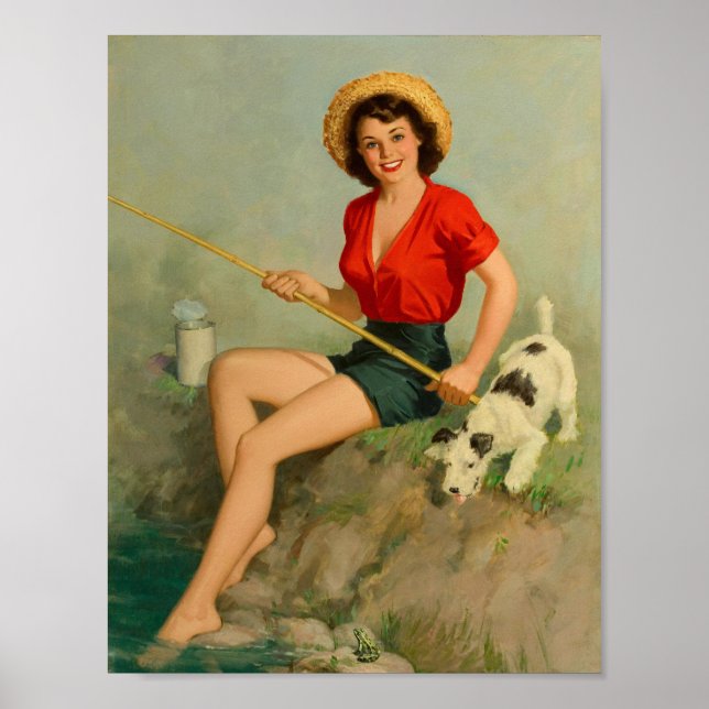 Girl Fishing With Dog Pin Up Poster (Front)