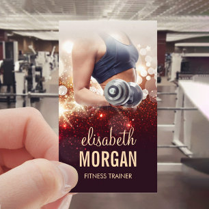 Girl Fitness Trainer Dumbbell Gold Glitter Sparkle Business Card