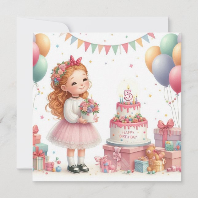 Girl five years old birthday invitation (Front)