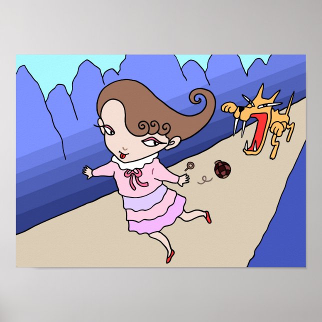 Girl fleeing from a ferocious wolf. poster (Front)