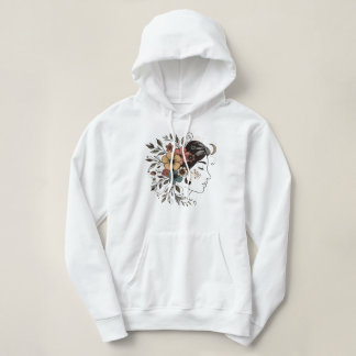 Girl floral face line art  hoodie