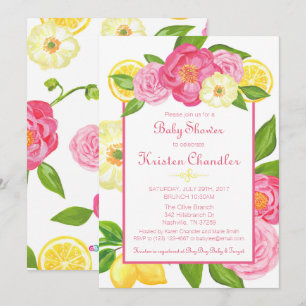 Girl Floral Garden Lemon Baby Shower Invitation