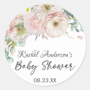 Girl Floral Greenery Soft Pastel Baby Shower Classic Round Sticker