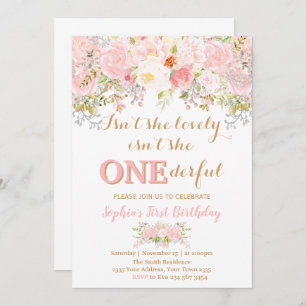 Girl Floral Isn't She Onederful 1st Birthday Invitation
