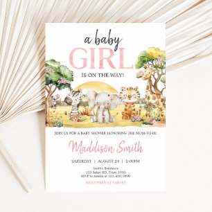 Girl Floral Jungle Safari Animals Baby Shower Invitation