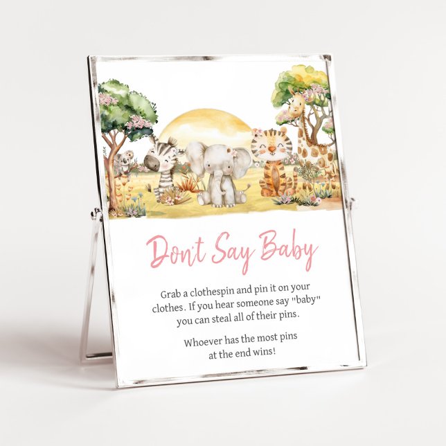 Girl Floral Jungle Safari Animals Don't Say Baby Poster (Girl Safari Animals Baby Shower Don't Say Baby Sign)