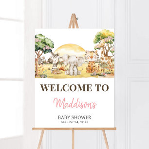 Girl Floral Jungle Safari Animals Welcome Sign
