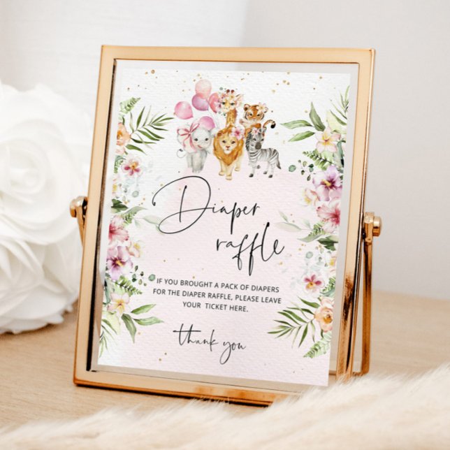 Girl floral safari animals diaper raffle poster (Creator Uploaded)