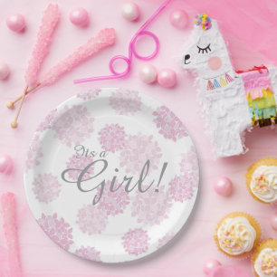 girl floral simple baby shower botanical diaper  paper plate