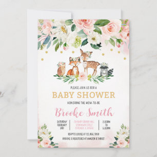 Girl Floral Woodland Baby Shower Invitation