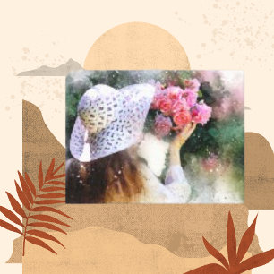  Girl Flower Hat  Modern Watercolor Canvas Print