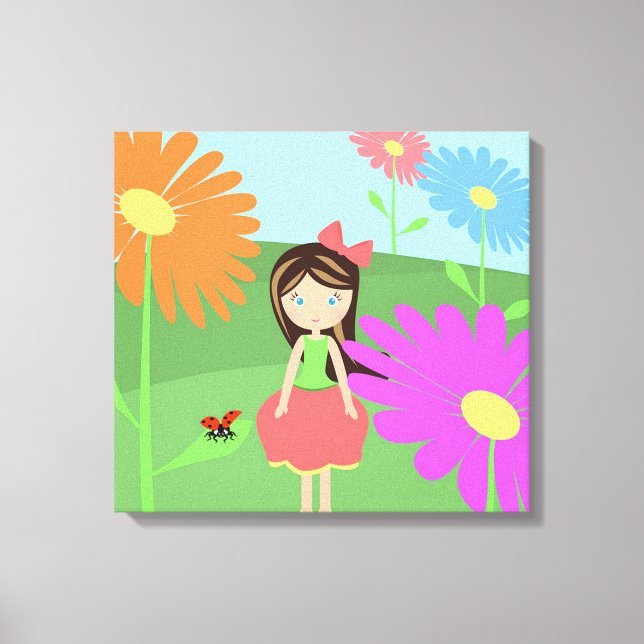 Girl, Flowers and Ladybug Canvas Print (Front)