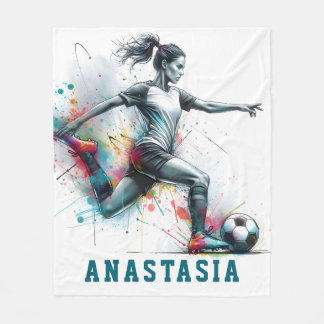 Girl Football Player action game colourful kick it Fleece Blanket
