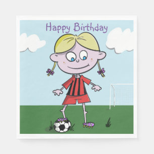 Girl football player Happy Birthday napkins