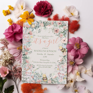 Girl Forest Animals Floral Baby Shower Invitation