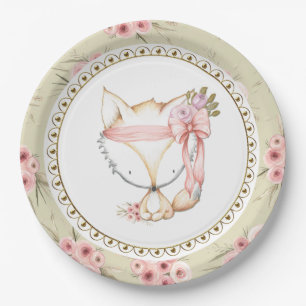 Girl Fox Baby Shower Paper Plates