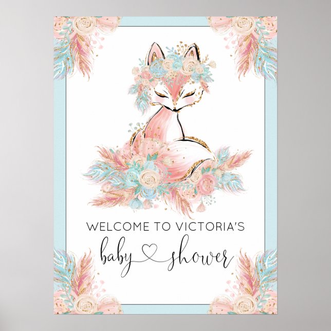 Girl Fox Baby Shower Welcome Sign (Front)