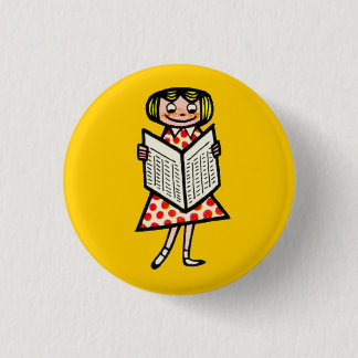 Girl French Vintage Reading Newspaper Kid 1950s 3 Cm Round Badge