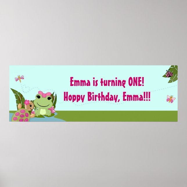 Girl FROG Birthday Party Banner HFG Poster (Front)
