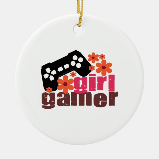 Girl Gamer Ceramic Tree Decoration (Front)