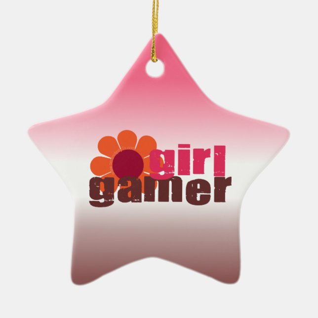 Girl Gamer Ceramic Tree Decoration (Front)