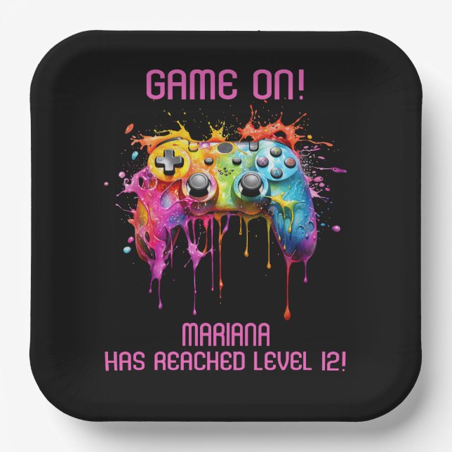Girl Gamer Pink Video Game Party Paper Plate (Front)