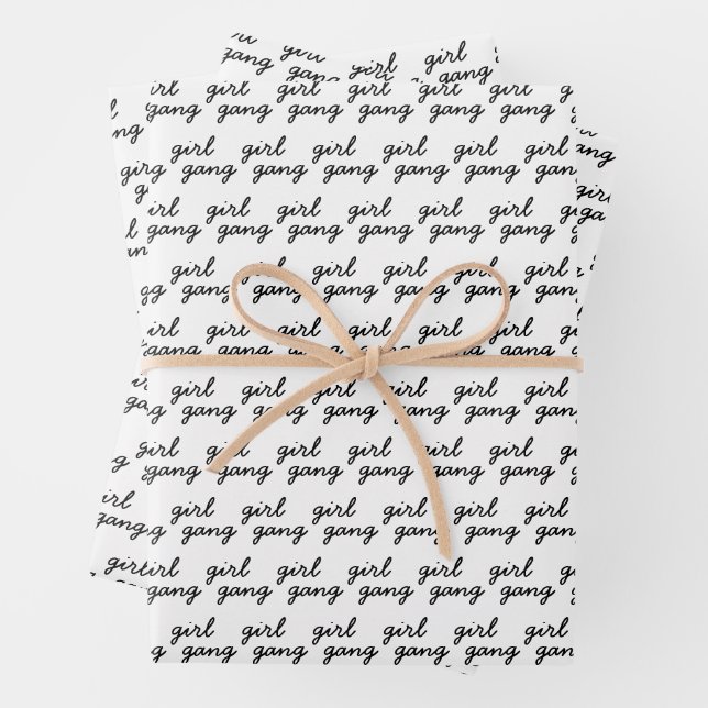 girl gang cute modern feminist girl power script  wrapping paper sheet (In situ)