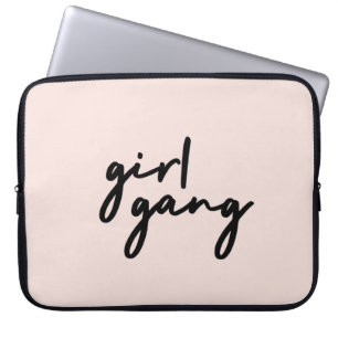 Girl Gang Cute Pink Girl Power Modern Feminist Laptop Sleeve