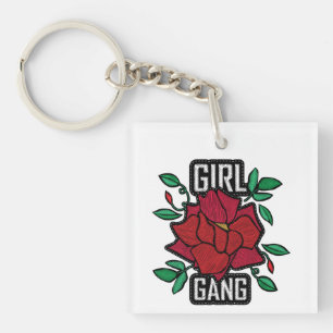 Girl Gang Red Rose Patch Fashion Badge Key Ring