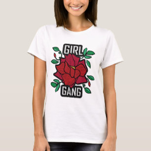 Girl Gang Red Rose Patch Fashion Badge T-Shirt