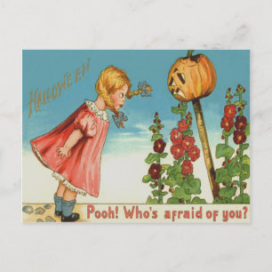 Girl Garden Jack O Lantern Pumpkin Postcard
