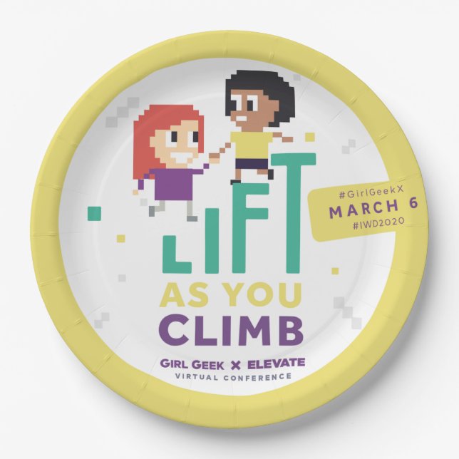 Girl Geek X Elevate + #IWD2020 9" Party Plates (Front)