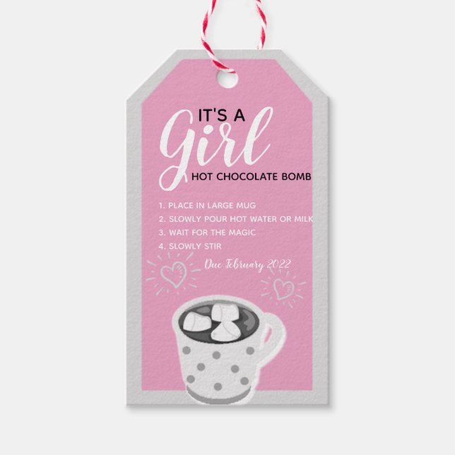 Girl Gender Reveal,  Hot Cocoa Bomb Tag (Front)