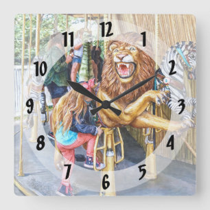 Girl Getting on Carousel Square Wall Clock