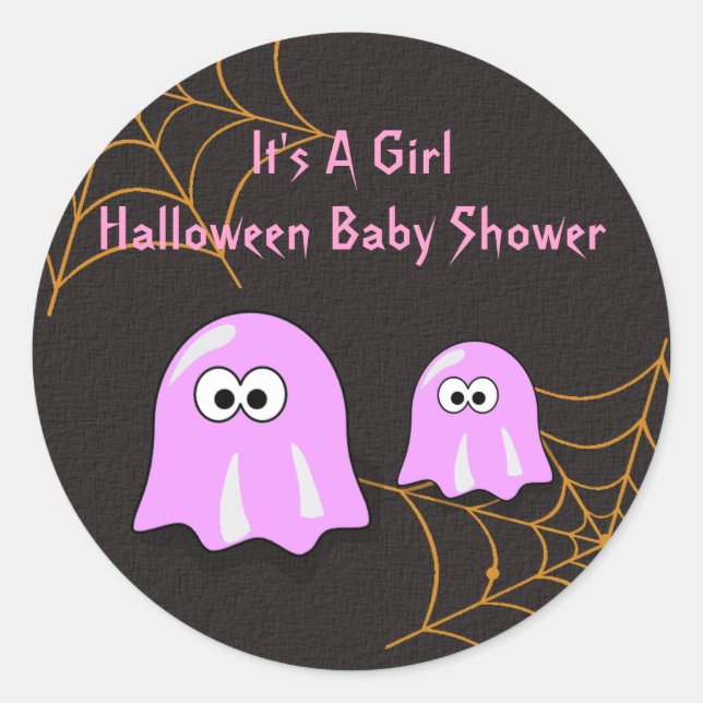 Girl Ghost Halloween Baby Shower Stickers (Front)