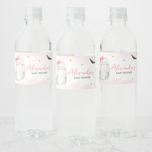 Girl Ghost Halloween Baby Shower  Water Bottle Label (Bottles)