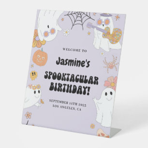 Girl Ghost Halloween Birthday Welcome Pedestal Sign