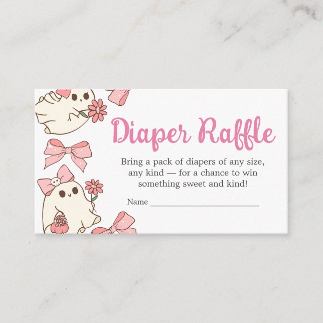 Girl Ghost Little Boo Halloween Baby Diaper Raffle Enclosure Card (Front)