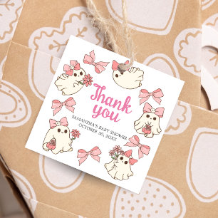 Girl Ghost Little Boo Halloween Baby Shower Square Favour Tags