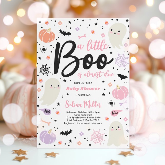 Girl Ghost Little Boo Is Due Halloween Baby Shower Invitation (Creator Uploaded)